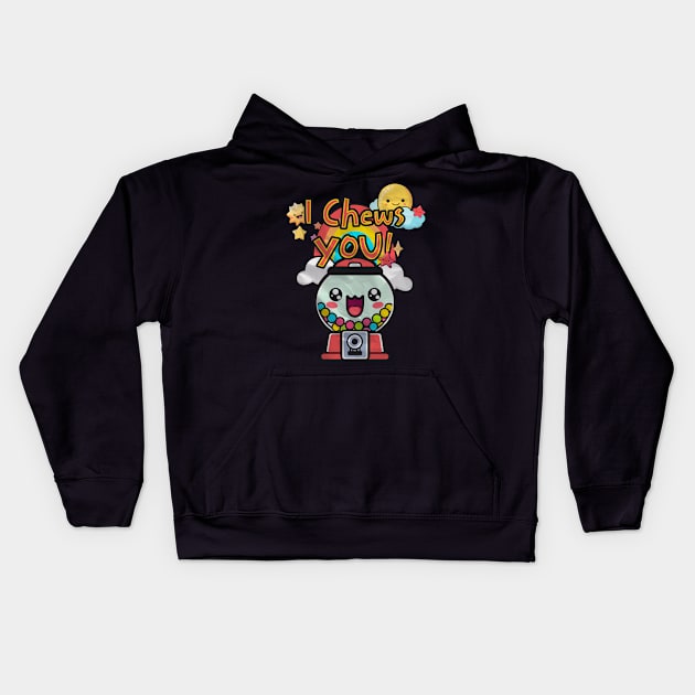 I Chews You! - Cute Kawaii Gumball Machine Kids Hoodie by Designed By Marty